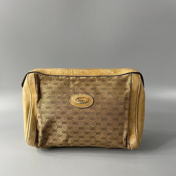 Authentic Vintage Gucci Micro "GG" Monogram Cotton Cream Leather Bag - Picture 1 of 12